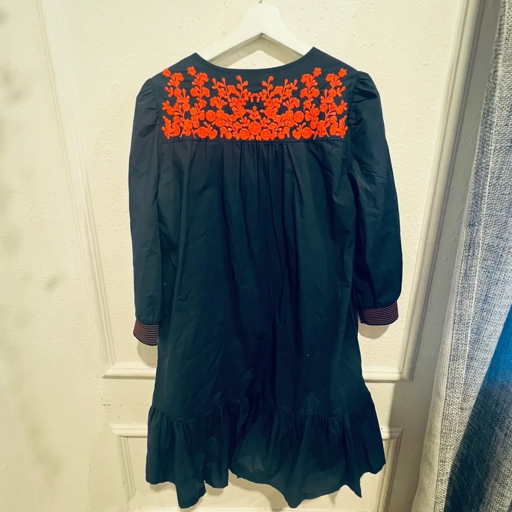 J. Crew Dark Blue Dress with Bright Orange Highlights